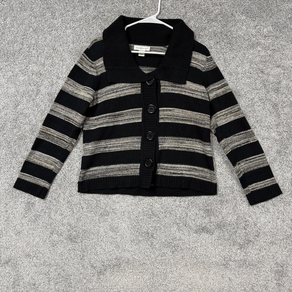 Christopher & Banks Cardigan Sweater Womens Small Black Striped Preppy Layering